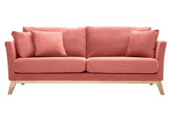 Canapé scandinave déhoussable 3 places en tissu effet velours texturé terracotta et bois clair OSLO
