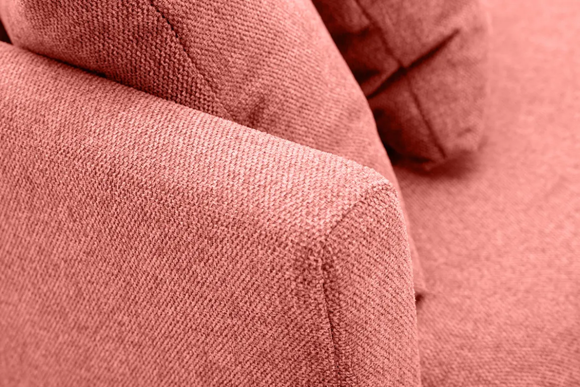 Canapé scandinave déhoussable 3 places en tissu effet velours texturé terracotta et bois clair OSLO