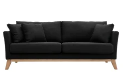 Canapé scandinave déhoussable 3 places en tissu gris foncé et bois clair OSLO