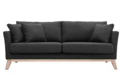 Canapé scandinave déhoussable 3 places en tissu gris foncé et bois clair OSLO