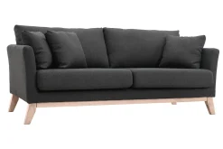 Canapé scandinave déhoussable 3 places en tissu gris foncé et bois clair OSLO