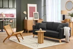 Canapé scandinave déhoussable 3 places en tissu gris foncé et bois clair OSLO