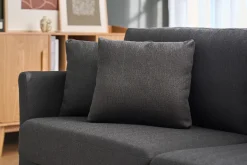 Canapé scandinave déhoussable 3 places en tissu gris foncé et bois clair OSLO