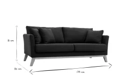 Canapé scandinave déhoussable 3 places en tissu gris foncé et bois clair OSLO