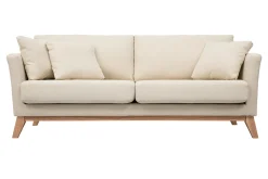 Canapé scandinave déhoussable 3 places en tissu beige et bois clair OSLO
