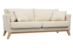 Canapé scandinave déhoussable 3 places en tissu beige et bois clair OSLO