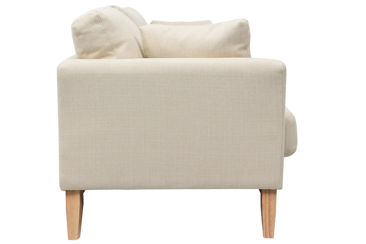 Canapé scandinave déhoussable 3 places en tissu beige et bois clair OSLO
