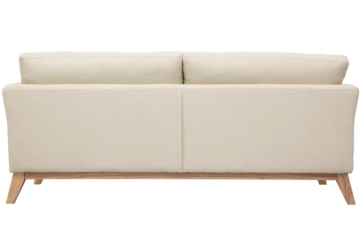Canapé scandinave déhoussable 3 places en tissu beige et bois clair OSLO