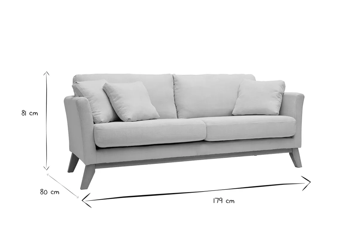 Canapé scandinave déhoussable 3 places en tissu beige et bois clair OSLO