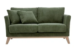 Canapé scandinave déhoussable 2 places en tissu velours côtelé vert kaki et bois clair OSLO