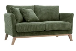 Canapé scandinave déhoussable 2 places en tissu velours côtelé vert kaki et bois clair OSLO