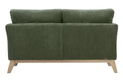 Canapé scandinave déhoussable 2 places en tissu velours côtelé vert kaki et bois clair OSLO