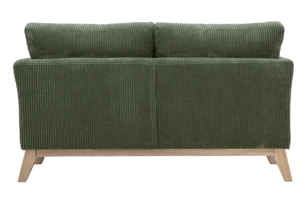 Canapé scandinave déhoussable 2 places en tissu velours côtelé vert kaki et bois clair OSLO