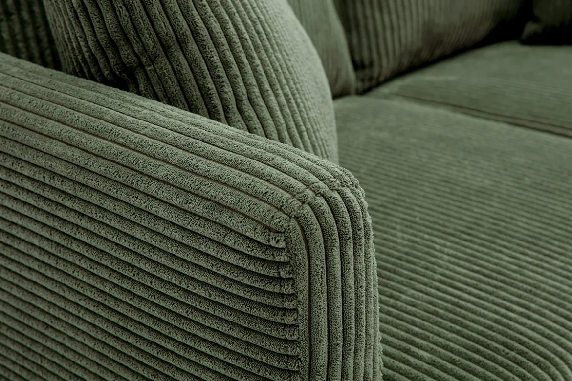 Canapé scandinave déhoussable 2 places en tissu velours côtelé vert kaki et bois clair OSLO