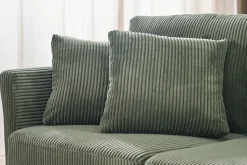 Canapé scandinave déhoussable 2 places en tissu velours côtelé vert kaki et bois clair OSLO