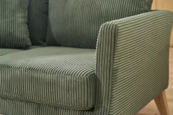 Canapé scandinave déhoussable 2 places en tissu velours côtelé vert kaki et bois clair OSLO