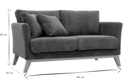 Canapé scandinave déhoussable 2 places en tissu velours côtelé vert kaki et bois clair OSLO
