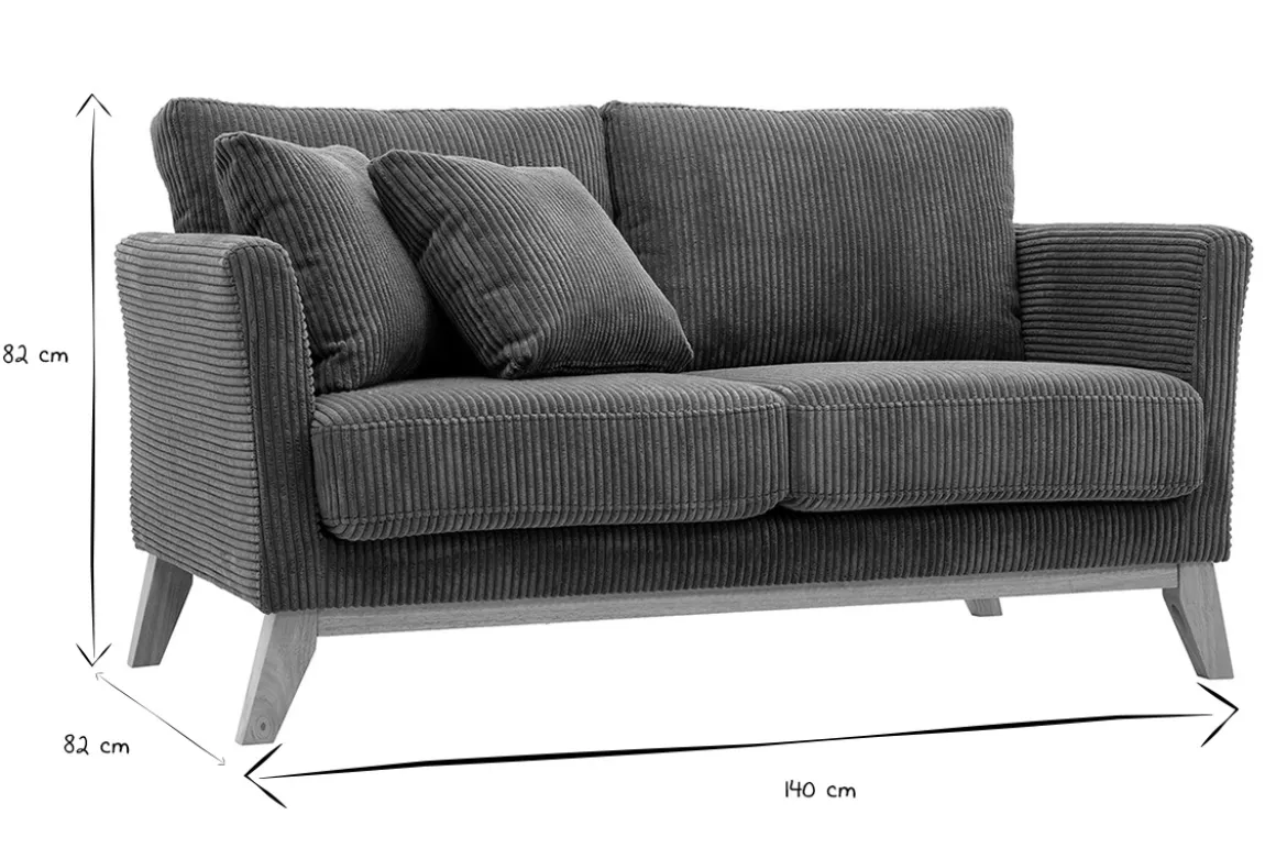 Canapé scandinave déhoussable 2 places en tissu velours côtelé vert kaki et bois clair OSLO