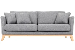 Canapé scandinave déhoussable 3 places en tissu gris clair et bois clair OSLO