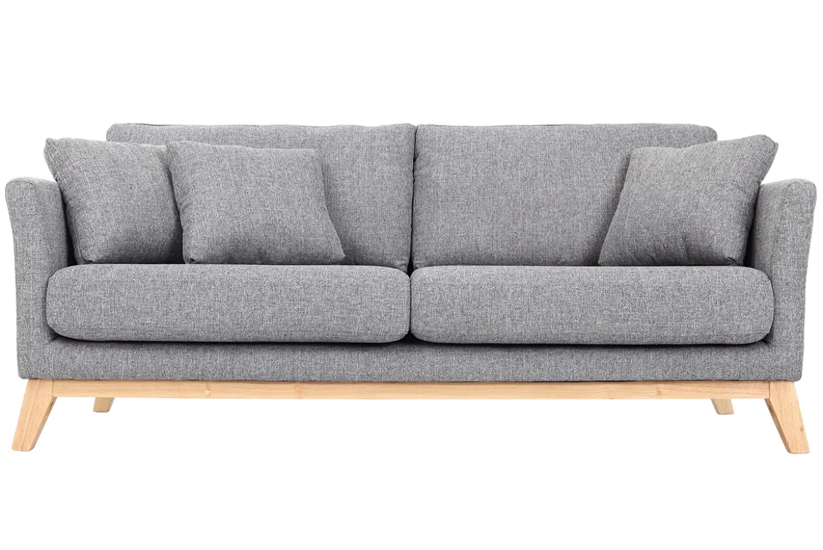Canapé scandinave déhoussable 3 places en tissu gris clair et bois clair OSLO