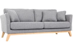 Canapé scandinave déhoussable 3 places en tissu gris clair et bois clair OSLO