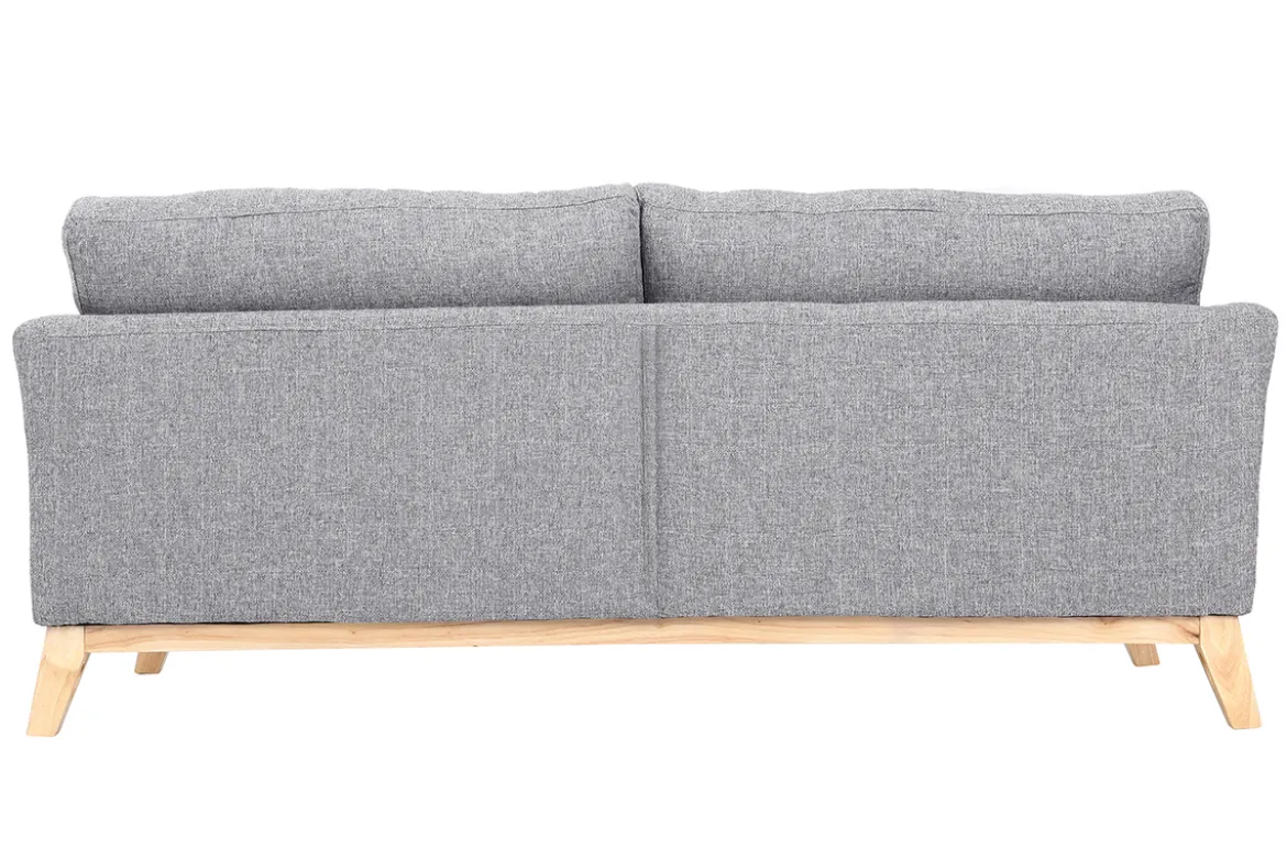 Canapé scandinave déhoussable 3 places en tissu gris clair et bois clair OSLO