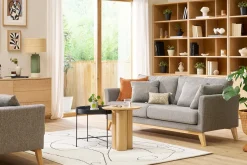 Canapé scandinave déhoussable 3 places en tissu gris clair et bois clair OSLO