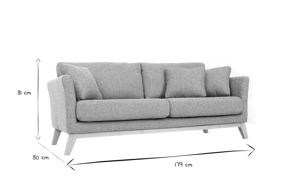 Canapé scandinave déhoussable 3 places en tissu gris clair et bois clair OSLO