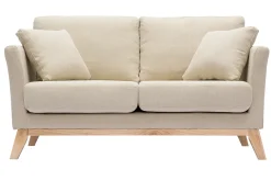 Canapé scandinave déhoussable 2 places en tissu beige et bois clair OSLO