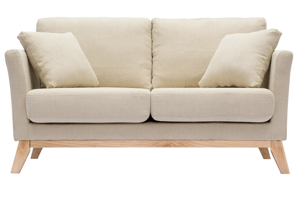 Canapé scandinave déhoussable 2 places en tissu beige et bois clair OSLO