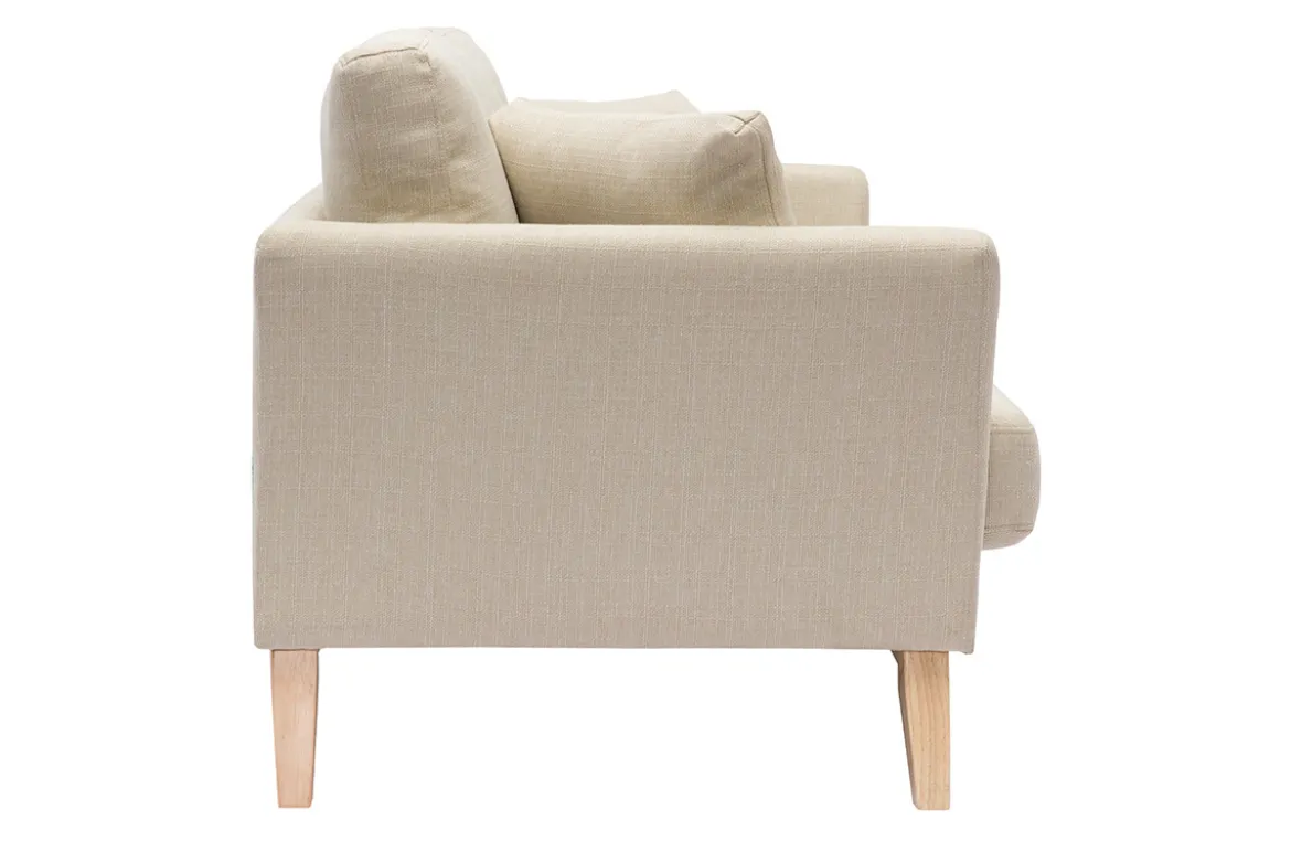 Canapé scandinave déhoussable 2 places en tissu beige et bois clair OSLO