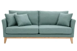 Canapé scandinave déhoussable 3 places en tissu vert de gris et bois clair OSLO