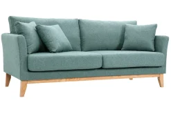 Canapé scandinave déhoussable 3 places en tissu vert de gris et bois clair OSLO