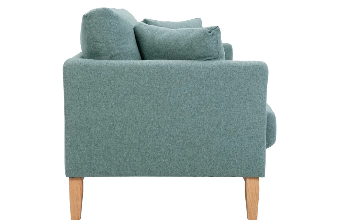 Canapé scandinave déhoussable 3 places en tissu vert de gris et bois clair OSLO