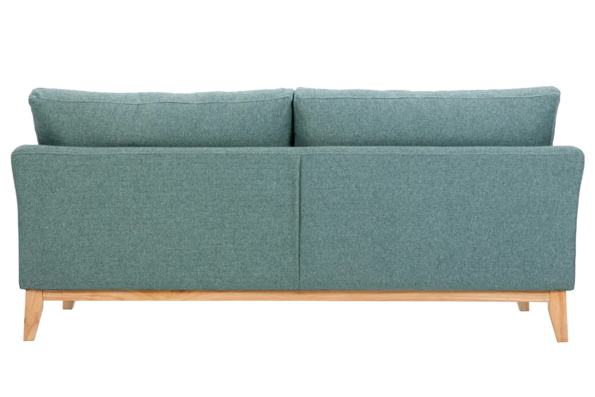 Canapé scandinave déhoussable 3 places en tissu vert de gris et bois clair OSLO