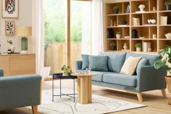 Canapé scandinave déhoussable 3 places en tissu vert de gris et bois clair OSLO