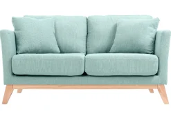 Canapé scandinave déhoussable 2 places en tissu vert lagon et bois clair OSLO