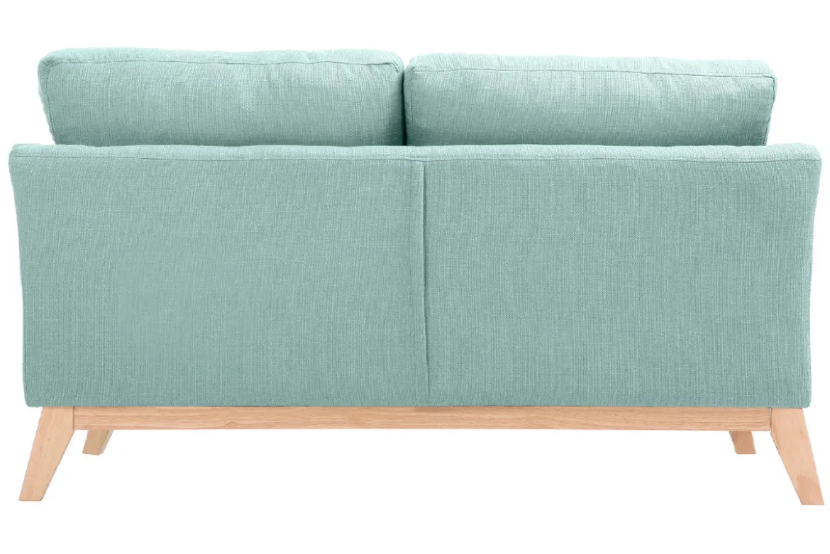 Canapé scandinave déhoussable 2 places en tissu vert lagon et bois clair OSLO