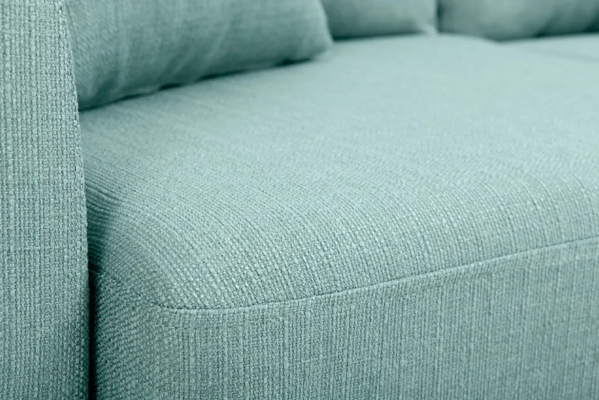 Canapé scandinave déhoussable 2 places en tissu vert lagon et bois clair OSLO