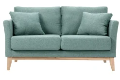 Canapé scandinave déhoussable 2 places en tissu vert de gris et bois clair OSLO