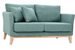 Canapé scandinave déhoussable 2 places en tissu vert de gris et bois clair OSLO