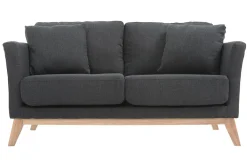 Canapé scandinave déhoussable 2 places en tissu gris foncé et bois clair OSLO