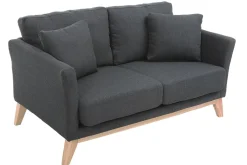 Canapé scandinave déhoussable 2 places en tissu gris foncé et bois clair OSLO