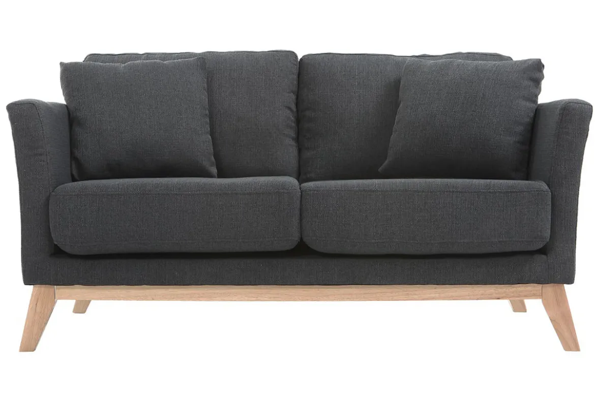Canapé scandinave déhoussable 2 places en tissu gris foncé et bois clair OSLO