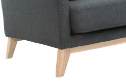 Canapé scandinave déhoussable 2 places en tissu gris foncé et bois clair OSLO