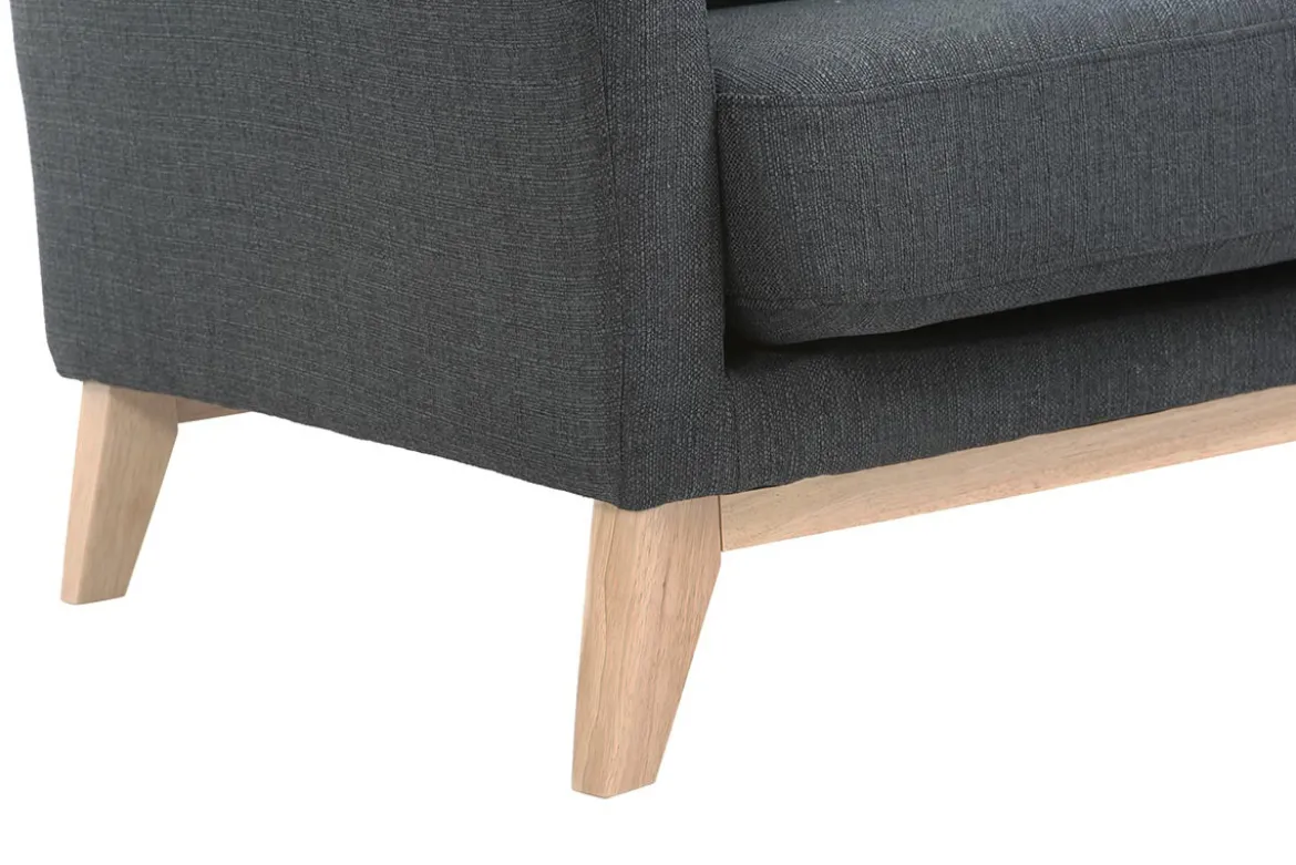Canapé scandinave déhoussable 2 places en tissu gris foncé et bois clair OSLO