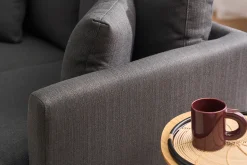 Canapé scandinave déhoussable 2 places en tissu gris foncé et bois clair OSLO