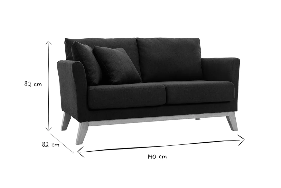 Canapé scandinave déhoussable 2 places en tissu gris foncé et bois clair OSLO
