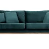 Canapé scandinave déhoussable 3 places en tissu velours bleu pétrole et bois clair OSLO