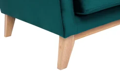 Canapé scandinave déhoussable 3 places en tissu velours bleu pétrole et bois clair OSLO